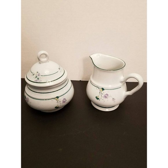 Vintage 1984 Sky line by Sango Multicolor Cream Pitcher Sugar Bowl Set 3.25"